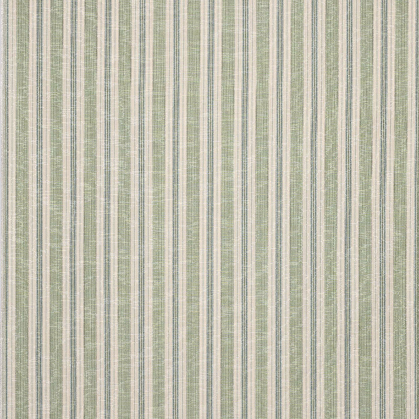 Soft sage green and cream vertical striped woven fabric with subtle slub texture