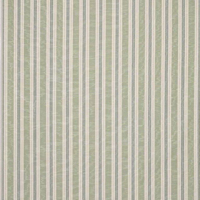 Soft sage green and cream vertical striped woven fabric with subtle slub texture