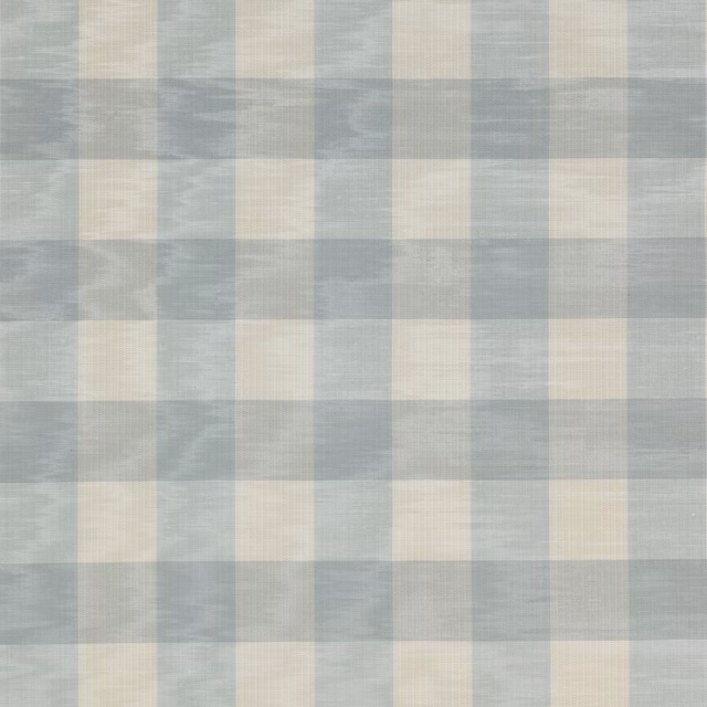 Pale aqua and cream woven check fabric with a soft linen texture