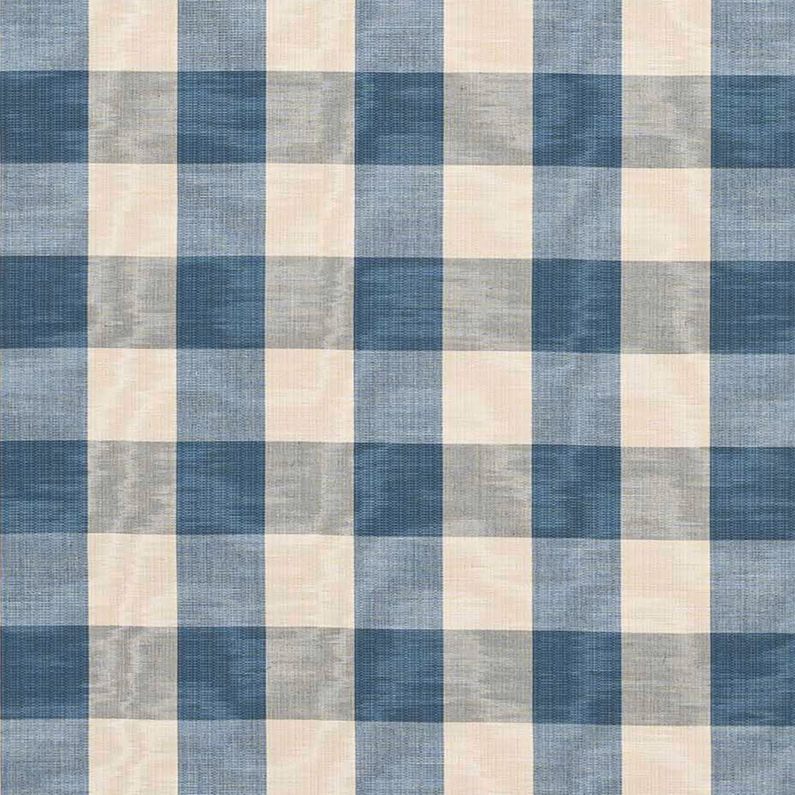 Blue and cream woven check fabric with a soft textured surface