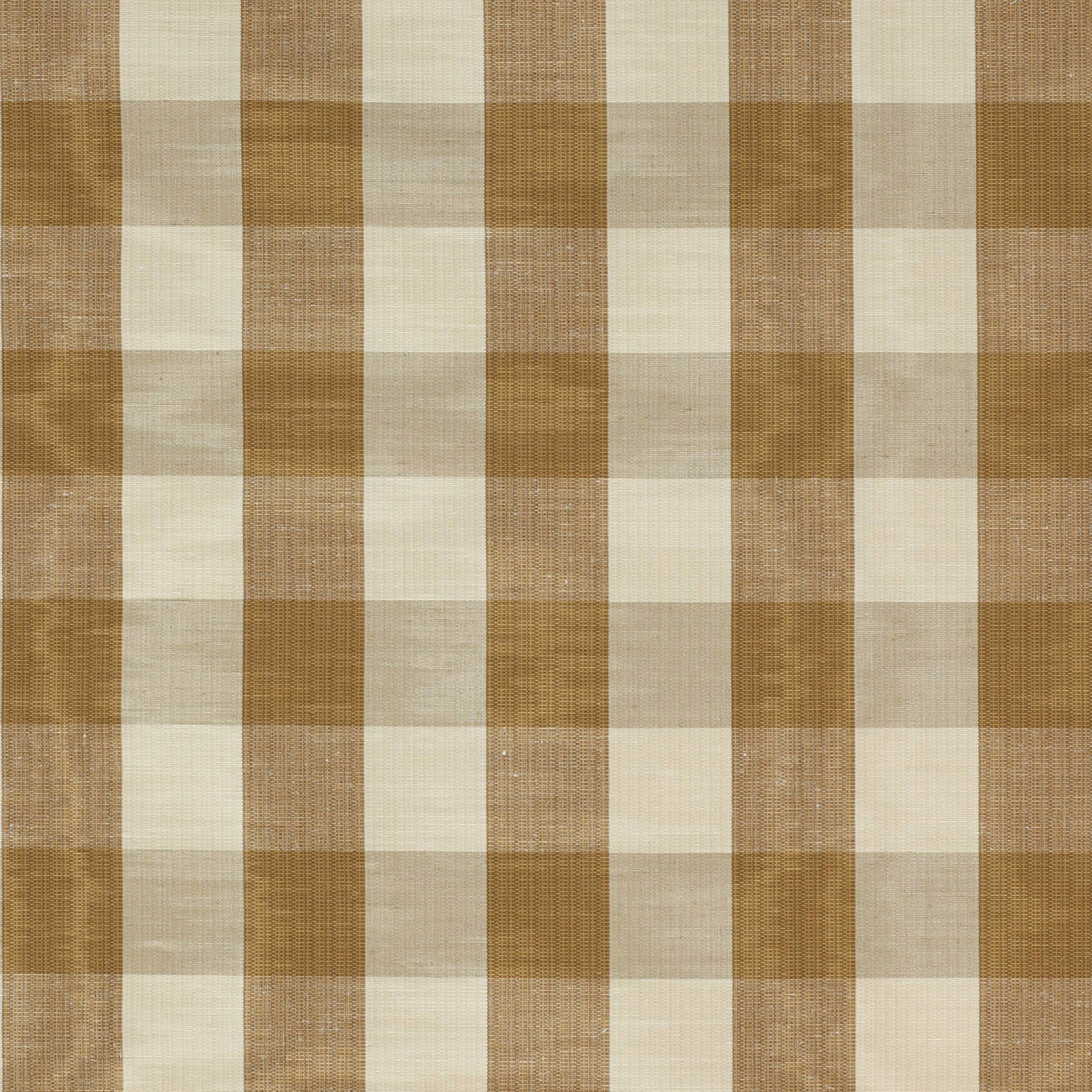 Fawn and cream woven check fabric with a matte textured surface