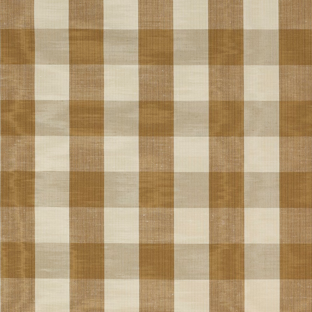 Fawn and cream woven check fabric with a matte textured surface