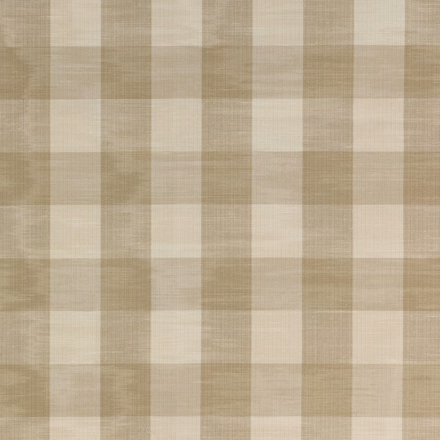 Warm beige and cream woven check fabric swatch with a medium grid pattern