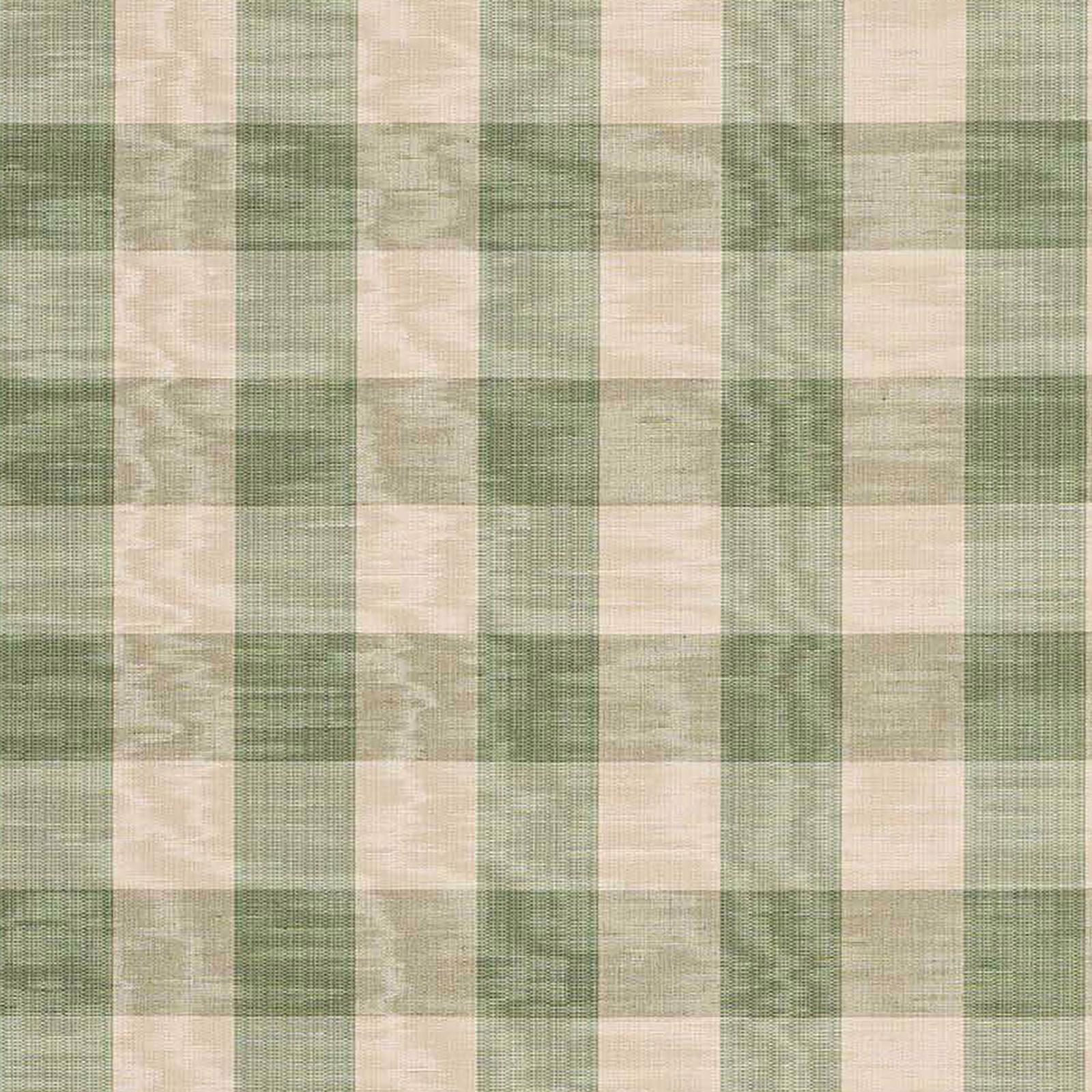 Green and cream checked fabric swatch with a softly slubby woven texture
