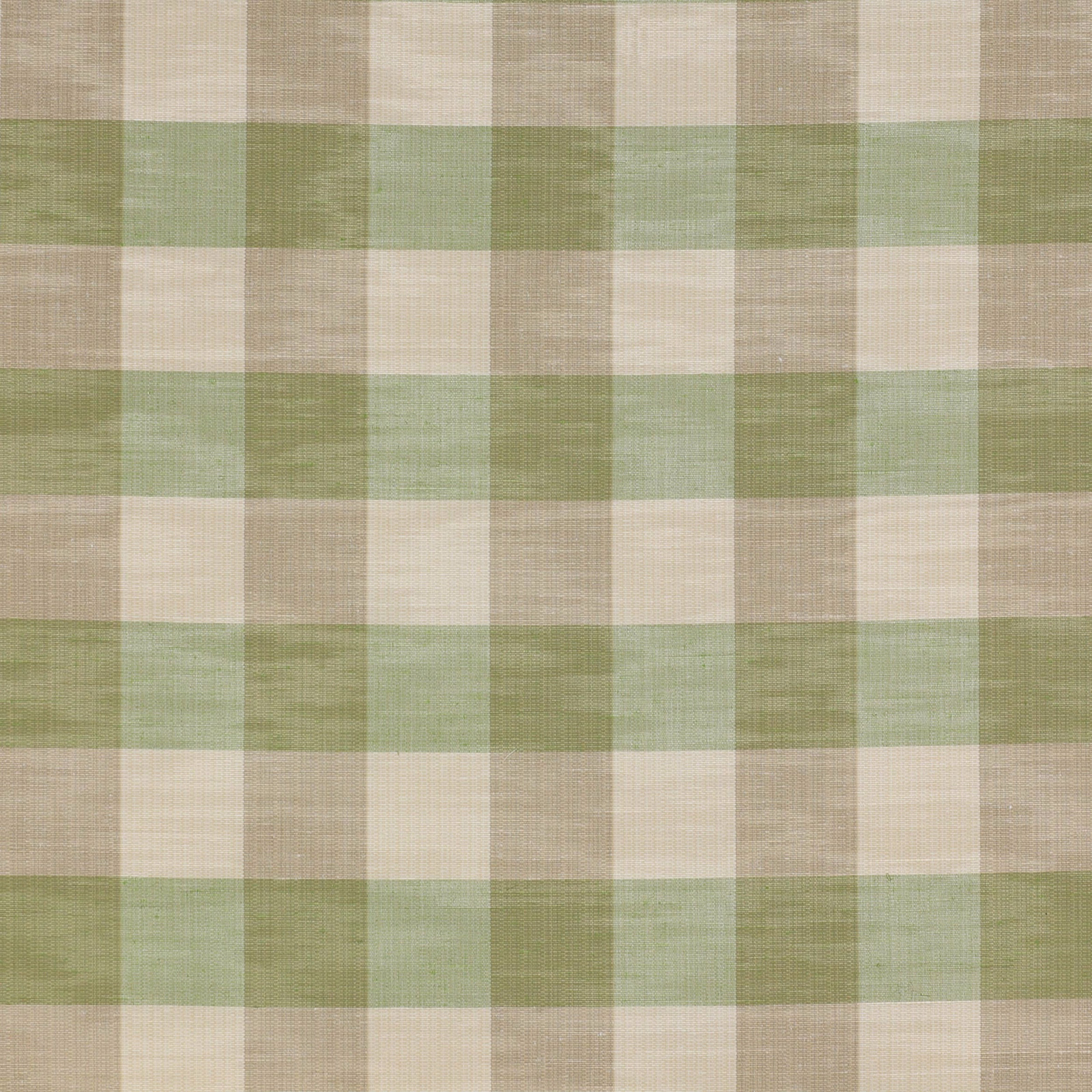 Muted green and beige woven check fabric with soft linen texture