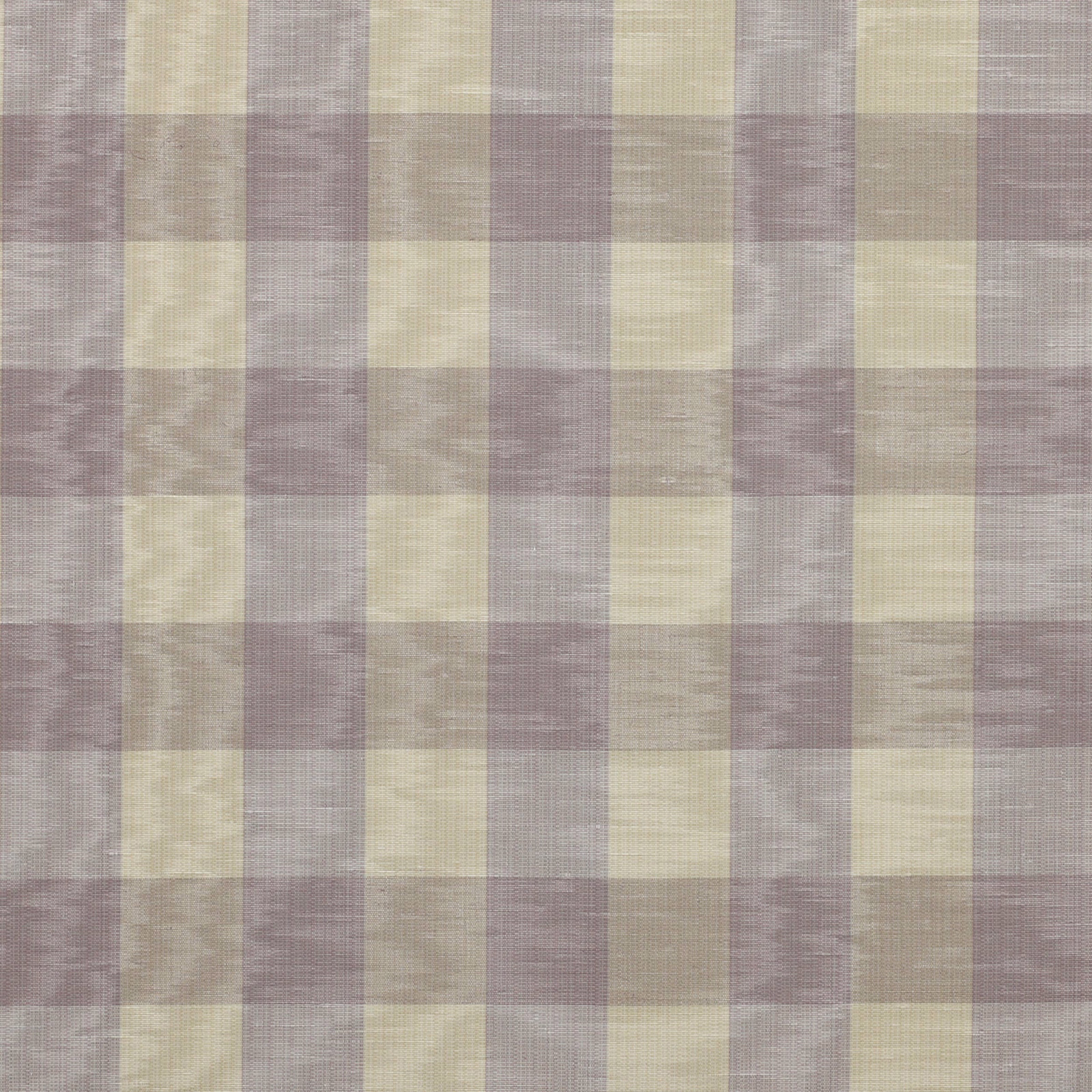 Pale lilac and cream woven check fabric with a soft slubby texture
