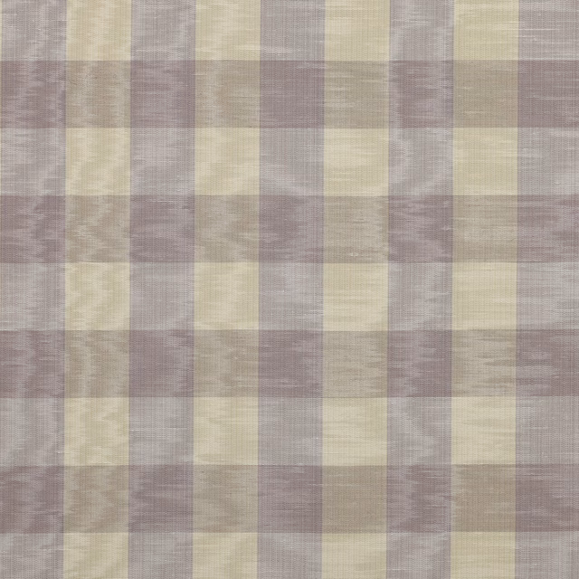 Pale lilac and cream woven check fabric with a soft slubby texture