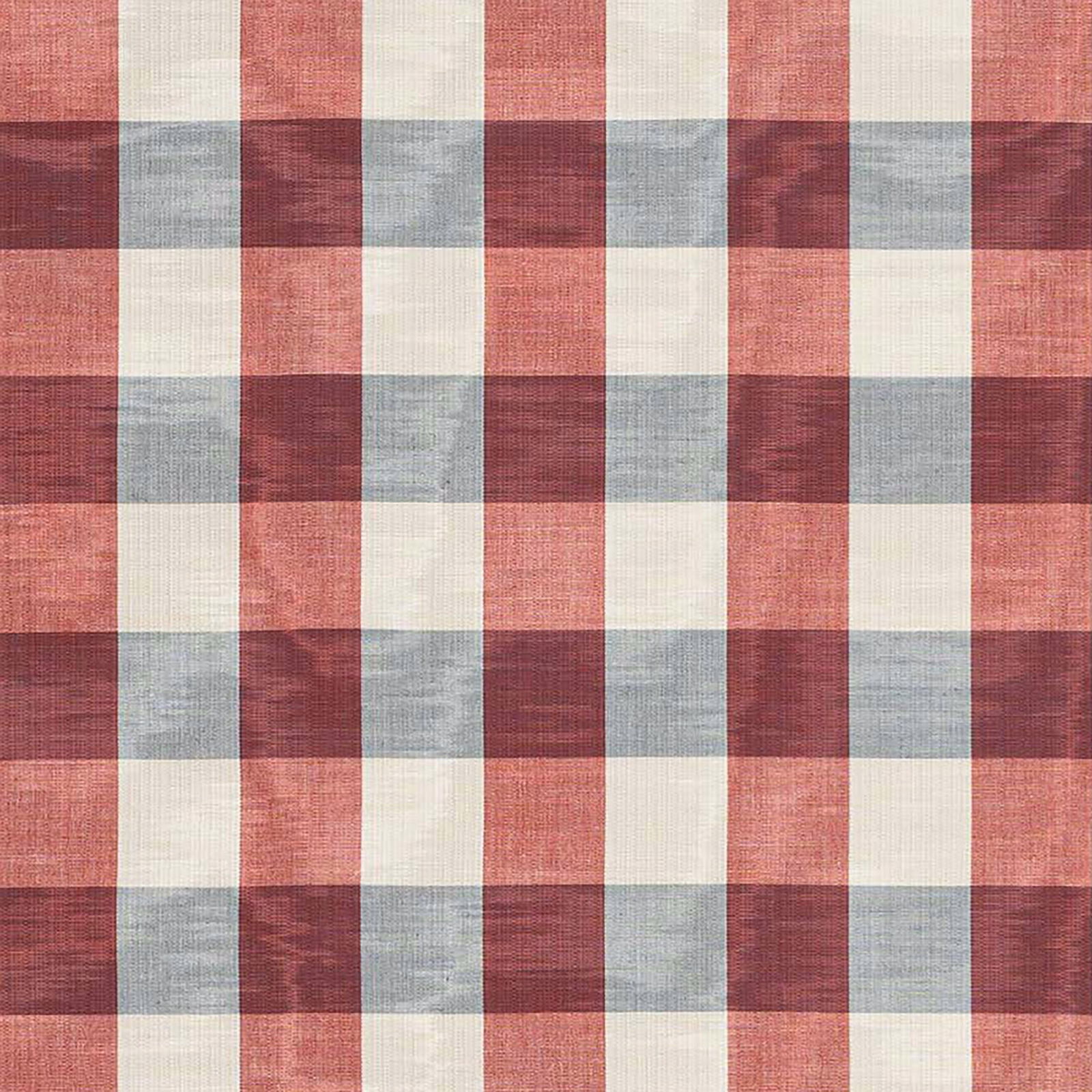 Red, navy and cream checked fabric with a softly textured weave