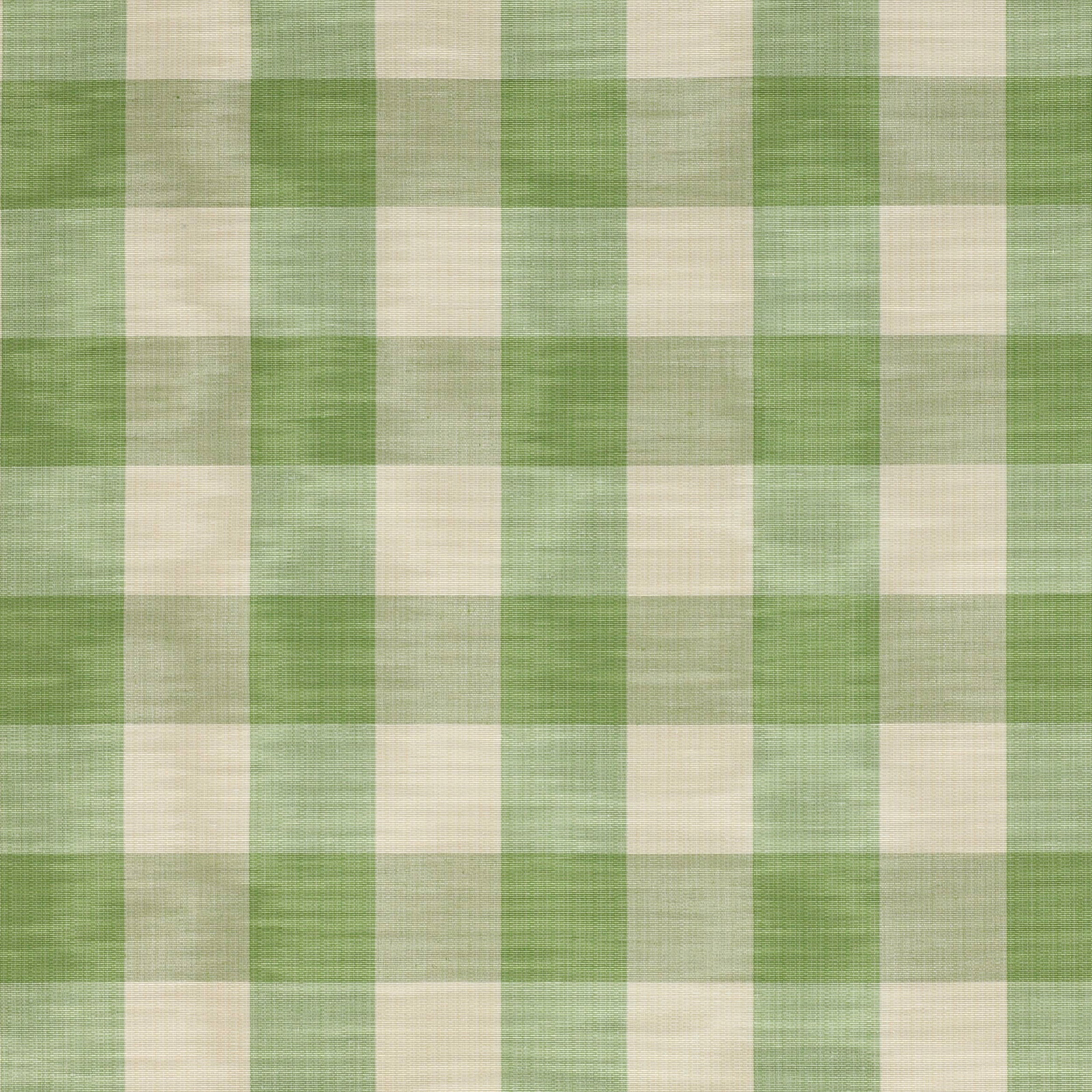 Sage green and cream large check fabric with a soft woven texture