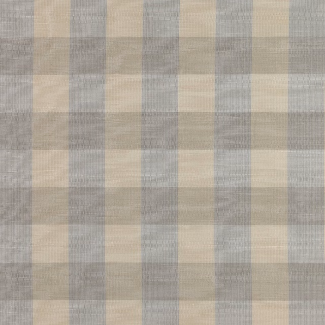 Pale silver blue and grey checked woven fabric with a soft linen texture