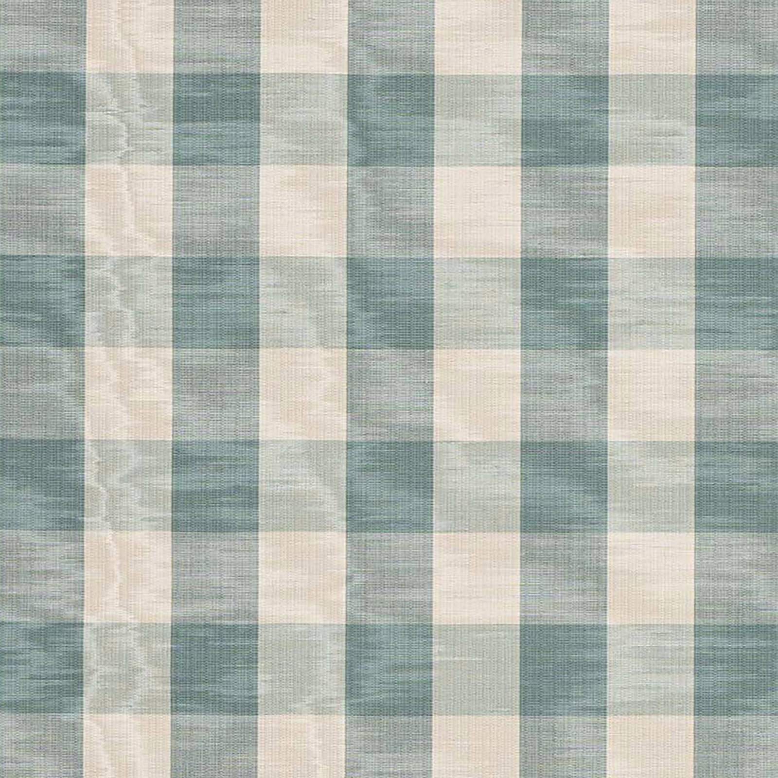Pale teal and ivory checked fabric swatch with a soft woven texture