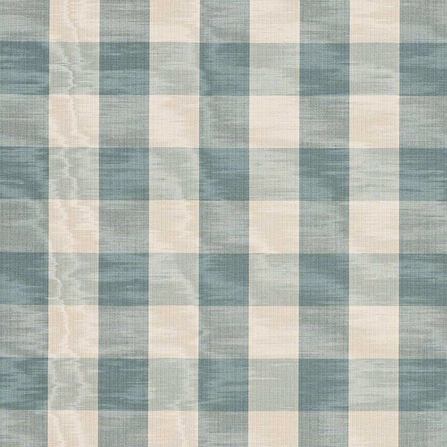Pale teal and ivory checked fabric swatch with a soft woven texture