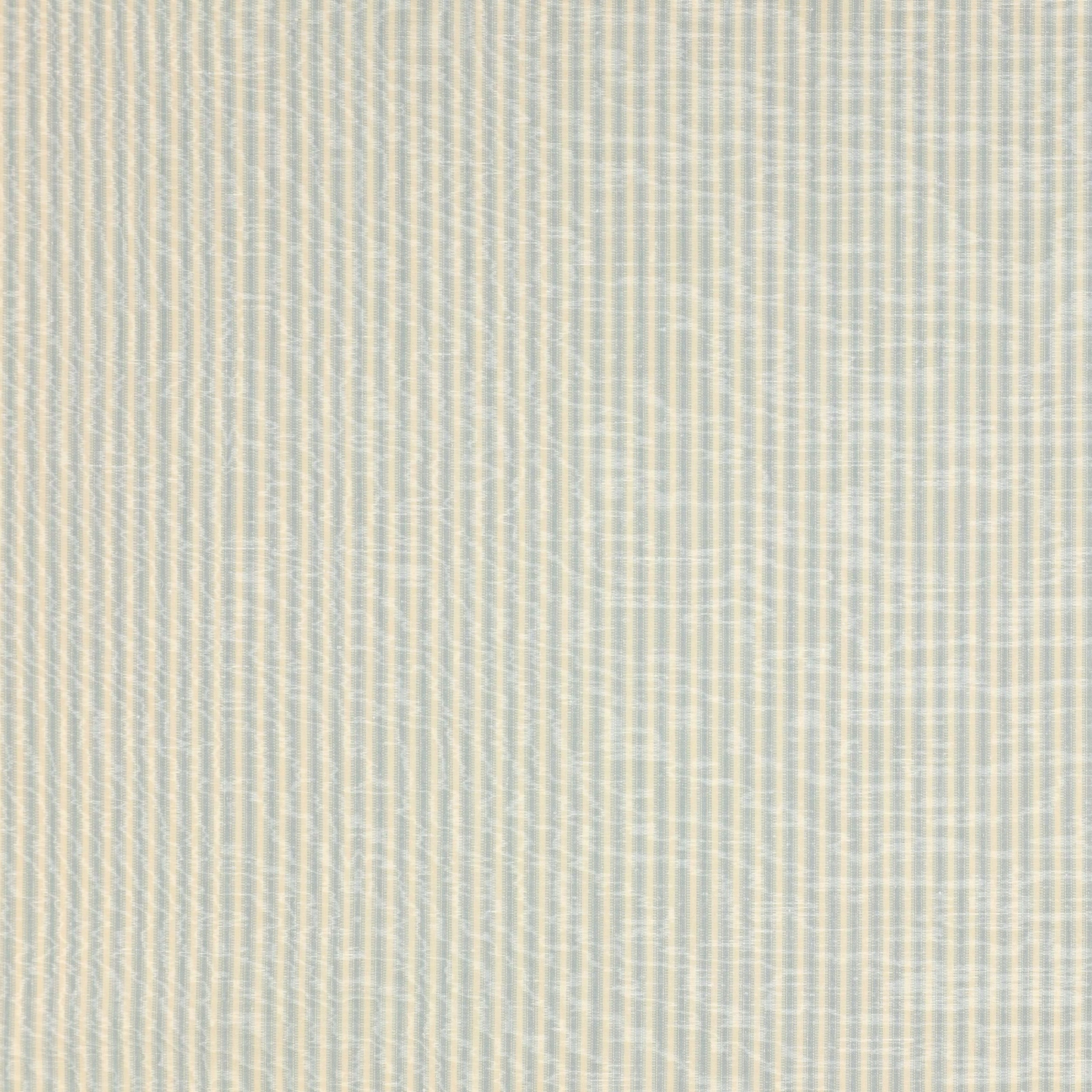 Pale aqua and cream fine vertical stripe fabric with a softly textured weave