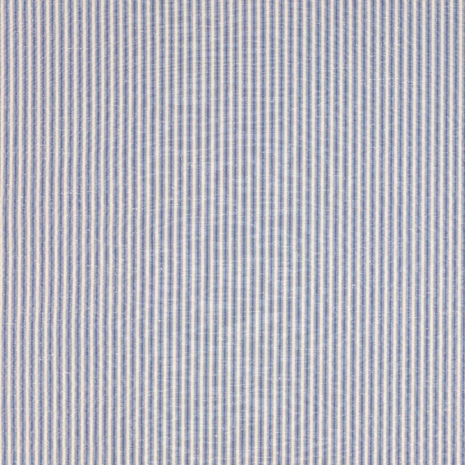 Fine vertical blue and pale cream pinstripes on a softly textured fabric swatch