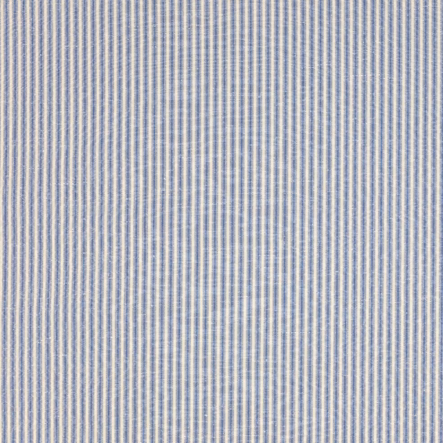 Fine vertical blue and pale cream pinstripes on a softly textured fabric swatch