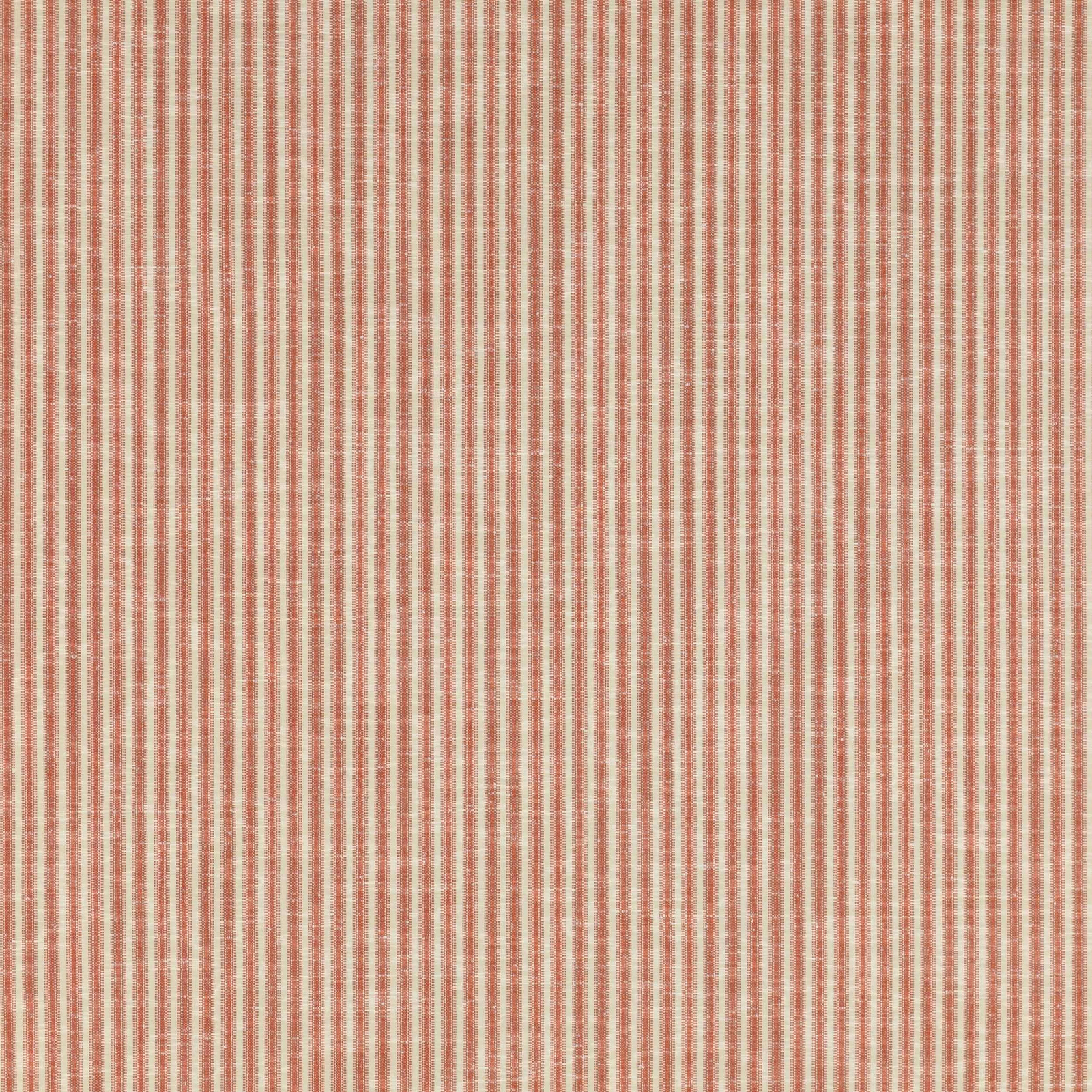 Narrow terracotta red and cream striped woven fabric sample