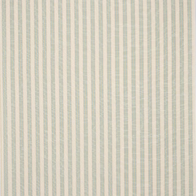 Pale aqua and cream vertical striped fabric with fine woven texture