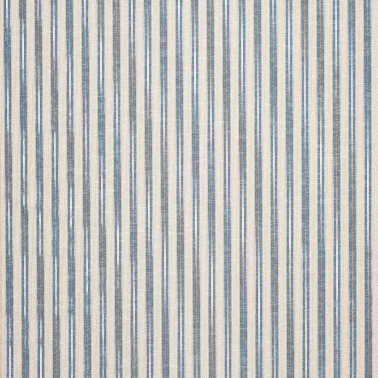 Fine powder-blue vertical stripes on a warm ivory linen-look ground