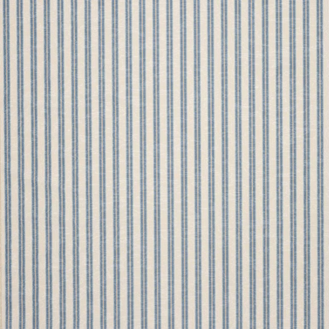 Fine powder-blue vertical stripes on a warm ivory linen-look ground