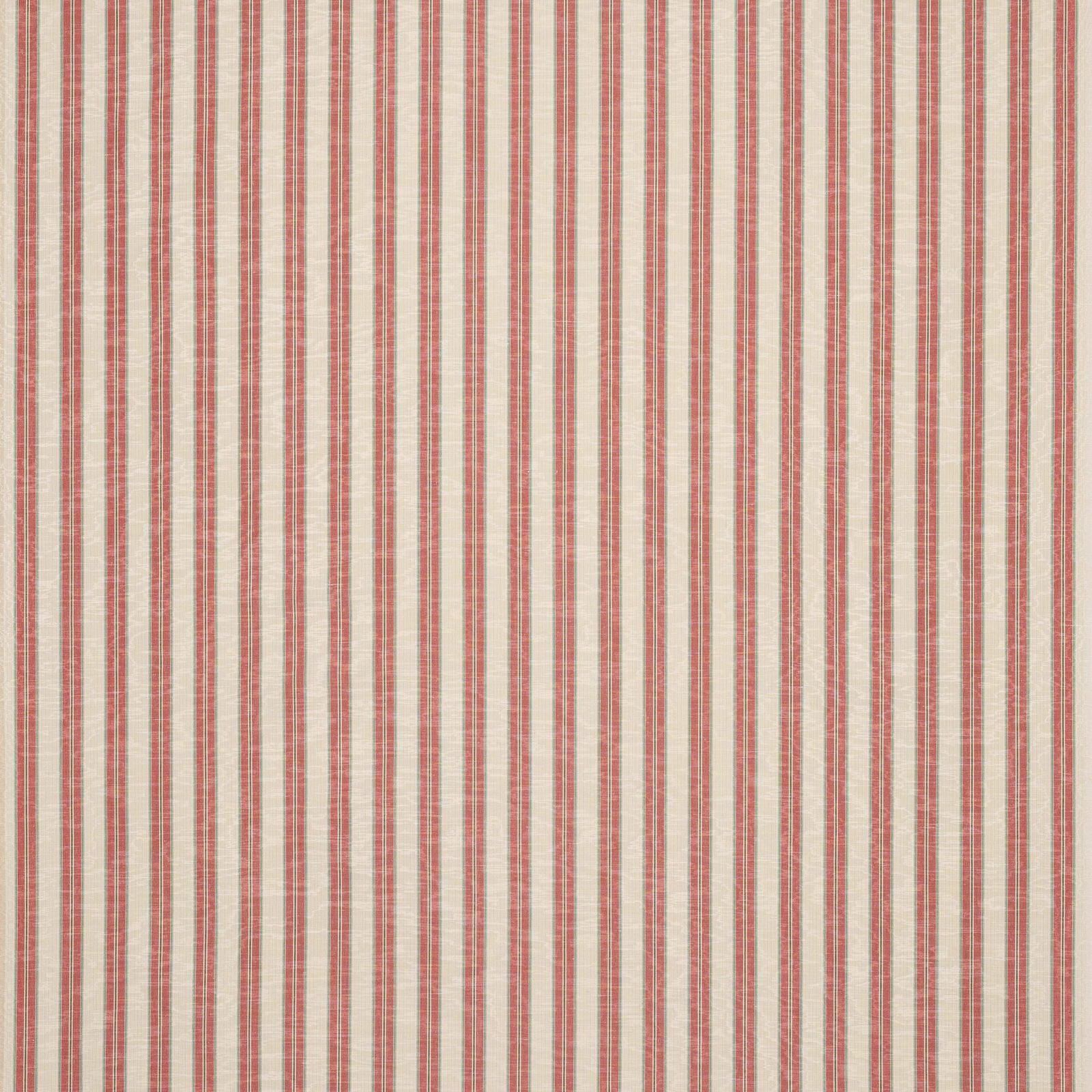 Vertical soft red stripes on a warm ivory linen-blend swatch