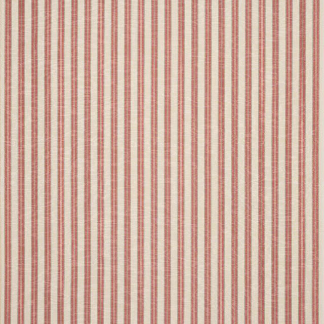 Vertical soft red stripes on a warm ivory linen-blend swatch