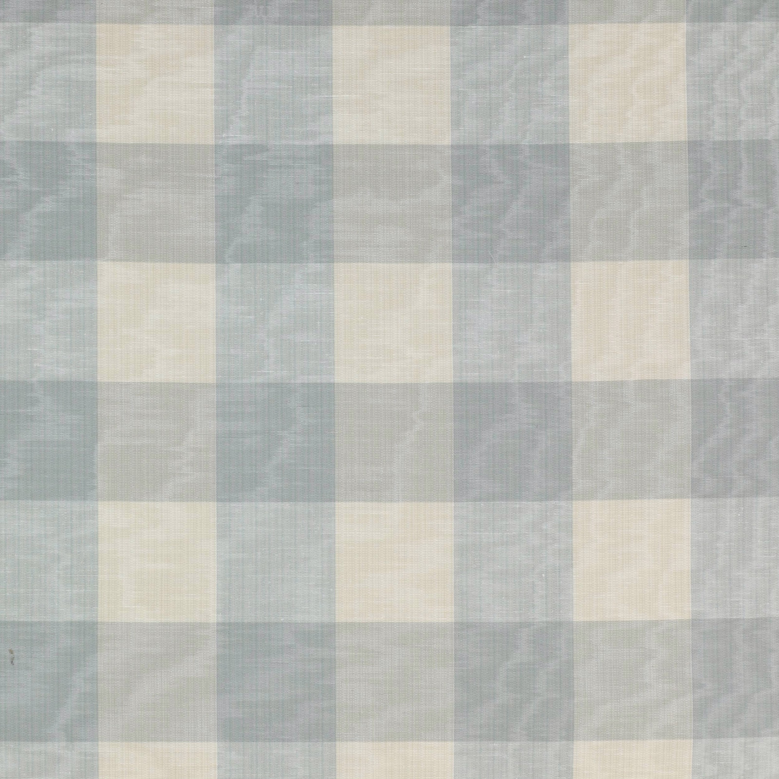 Pale aqua and cream woven check fabric with a soft matte texture