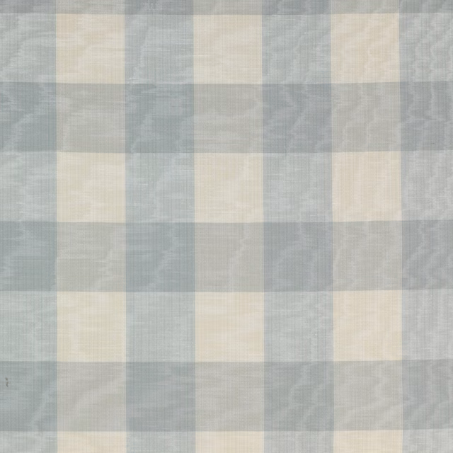 Pale aqua and cream woven check fabric with a soft matte texture