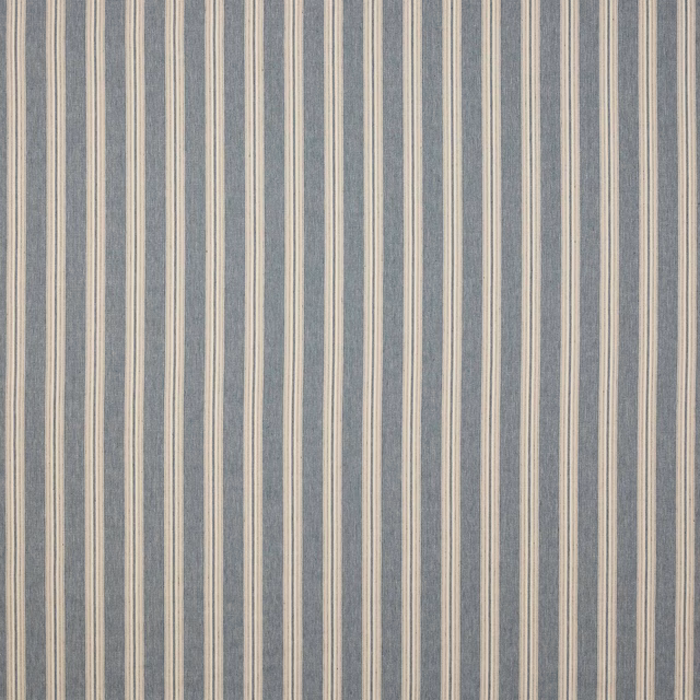 Muted navy and cream vertical striped linen-cotton fabric swatch