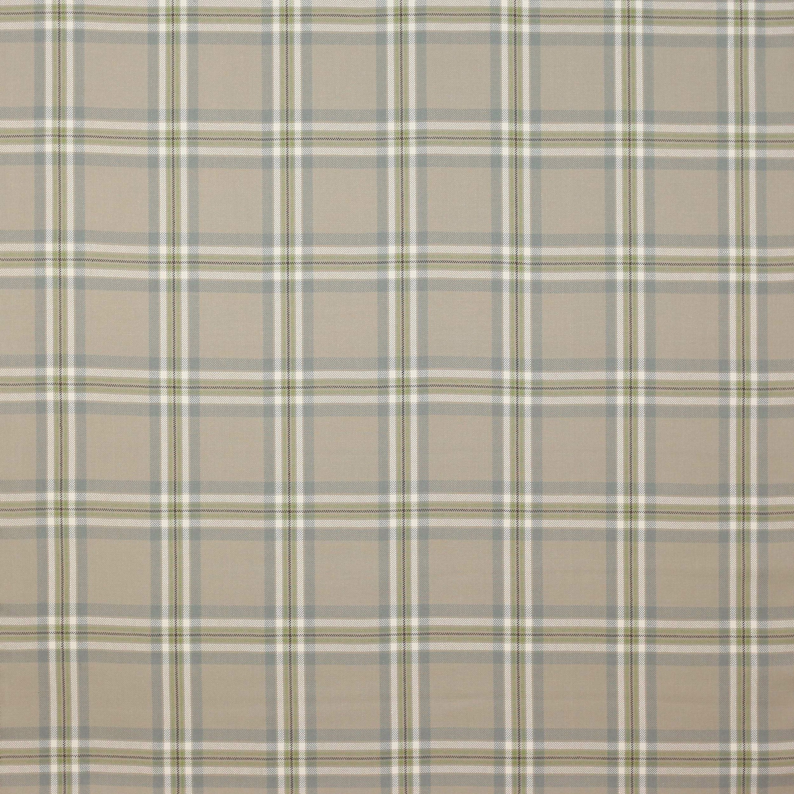 Pale linen check fabric with soft aqua and leaf-green stripes