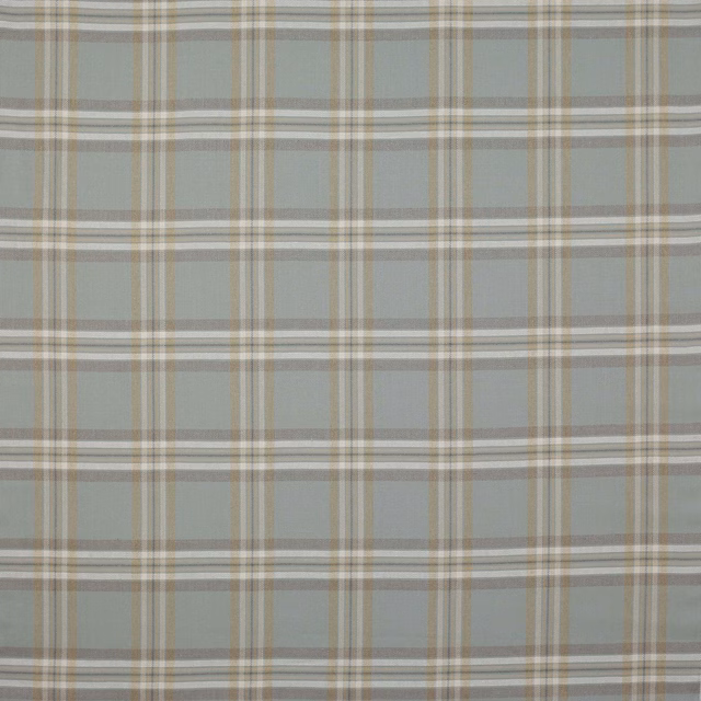 Muted blue-and-cream linen check swatch with fine striped crossing lines