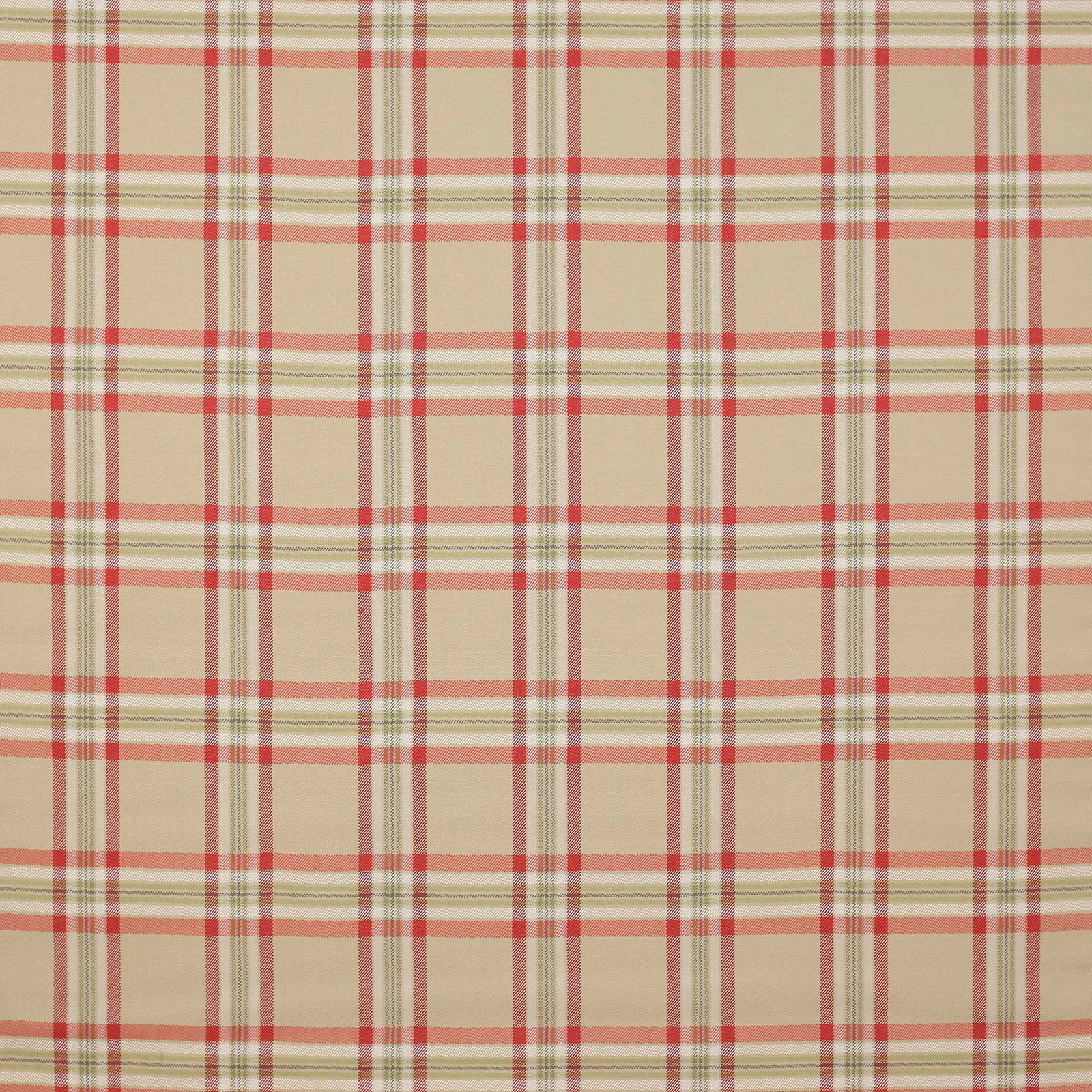 Cream linen check with red stripes and muted green accent lines