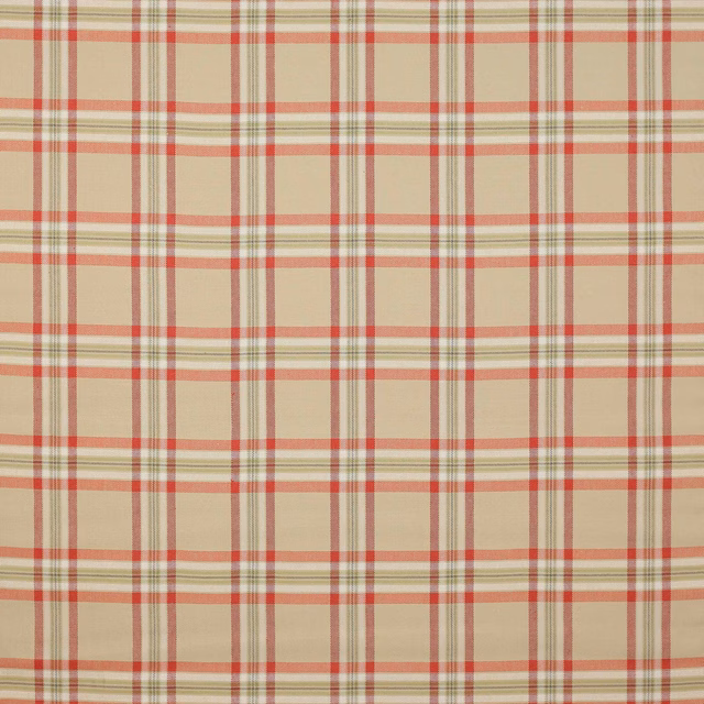Cream linen check with red stripes and muted green accent lines