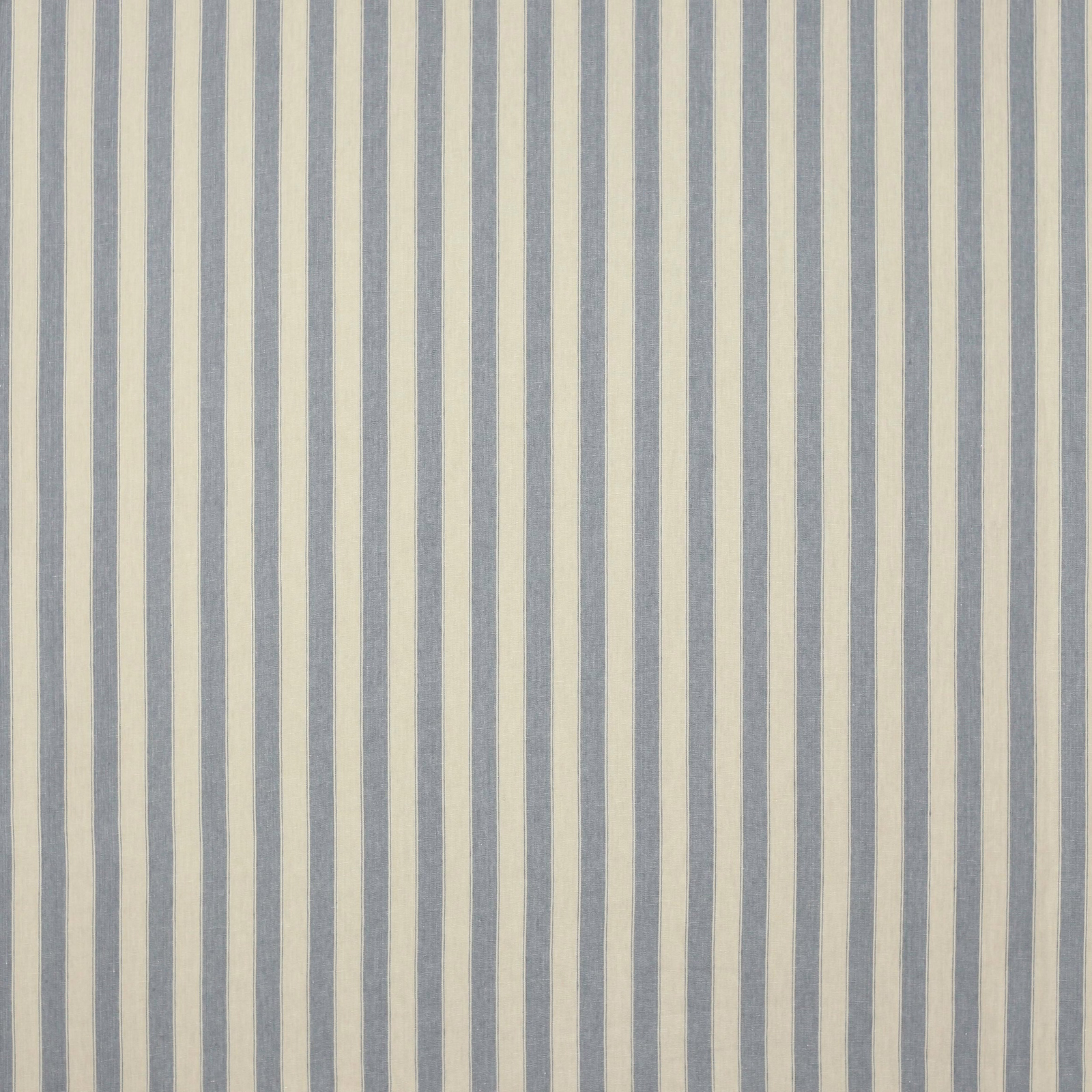 Vertical muted blue and cream linen stripe fabric swatch
