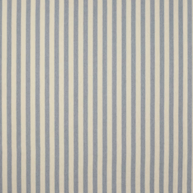 Vertical muted blue and cream linen stripe fabric swatch