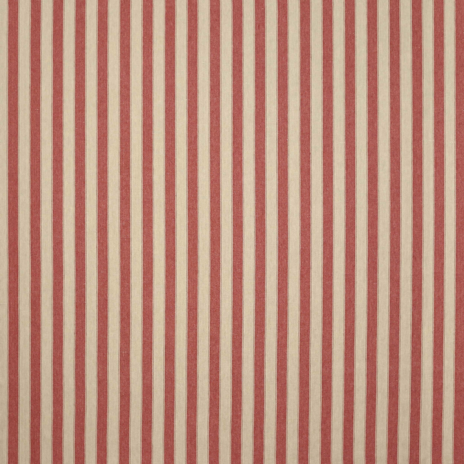 Vertical red and ivory linen stripe with fine woven texture