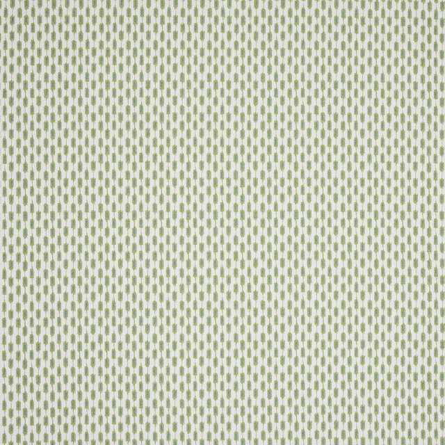 Pale sage green geometric motif on an ivory woven fabric ground