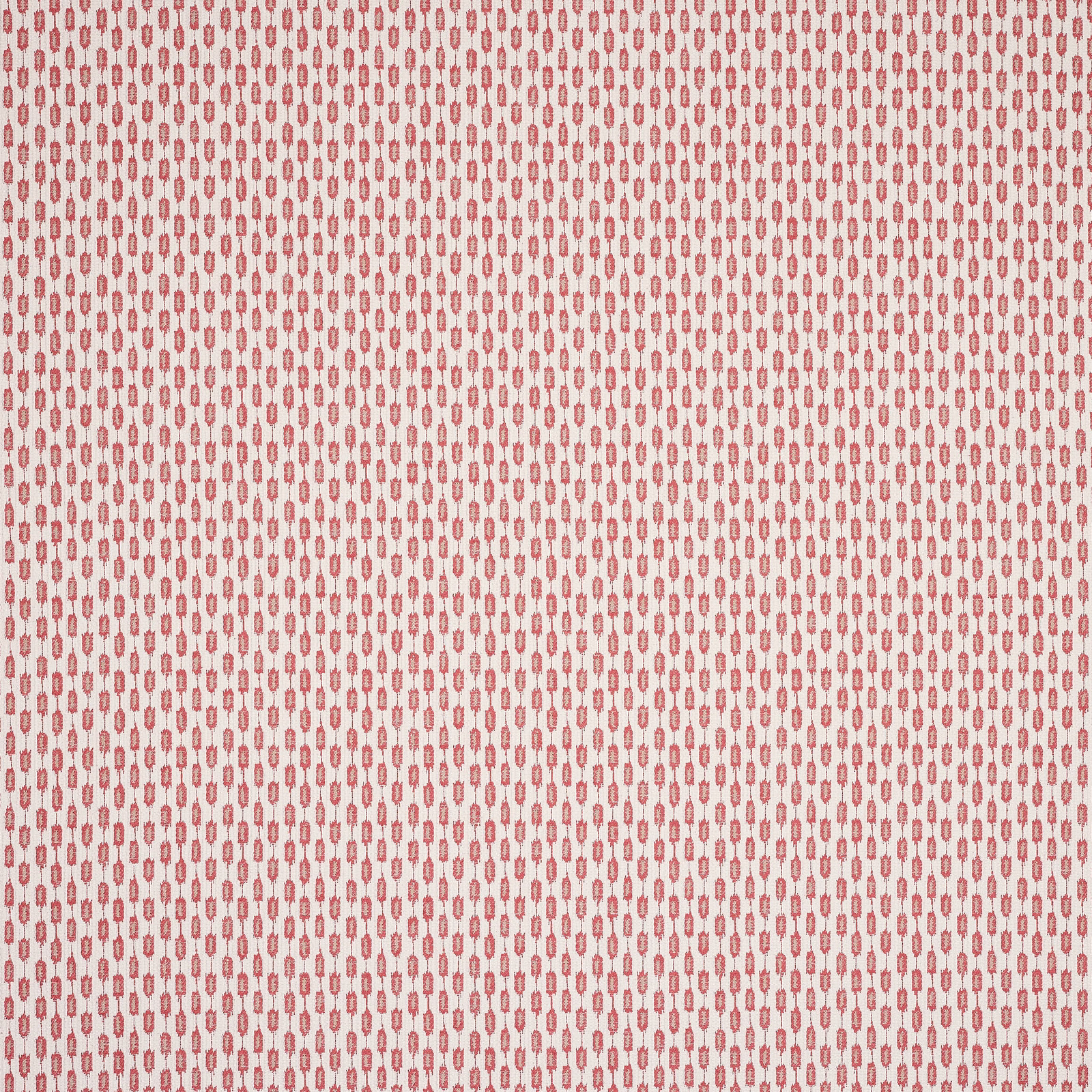Small repeating rose-red geometric motif on a pale cream ground, close-up swatch