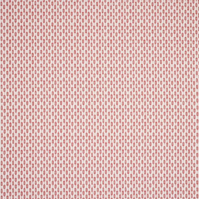 Small repeating rose-red geometric motif on a pale cream ground, close-up swatch