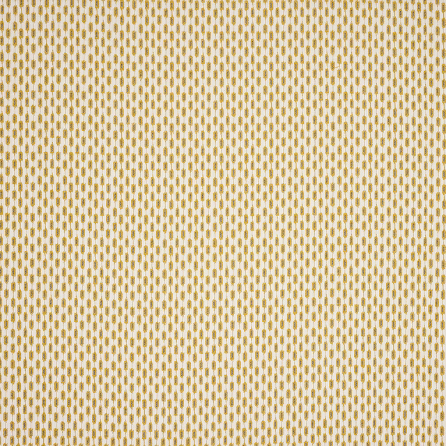 Cream fabric with tiny mustard-yellow geometric dots in a neat all-over repeat