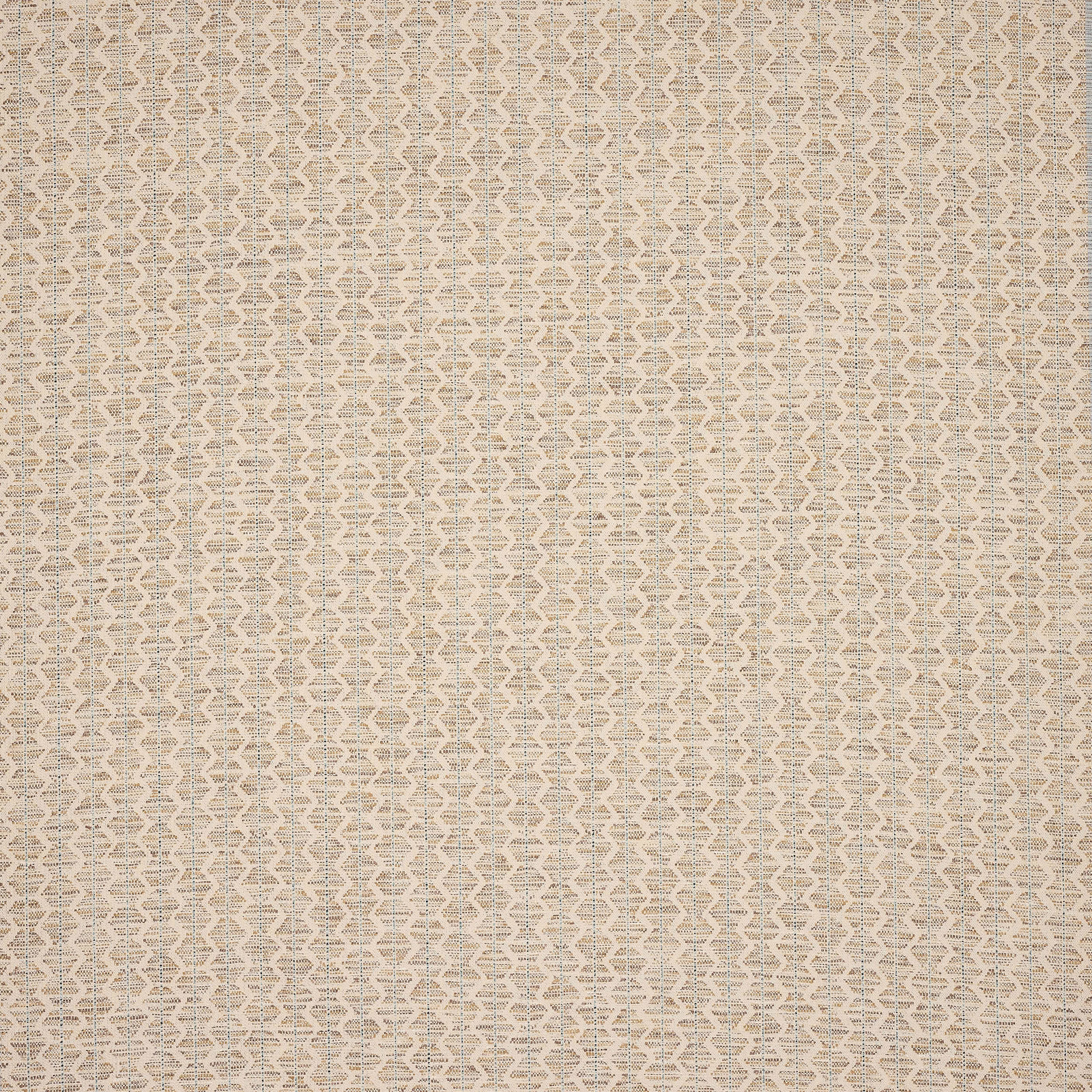 Close-up of pale natural geometric woven fabric with fine textured lattice pattern