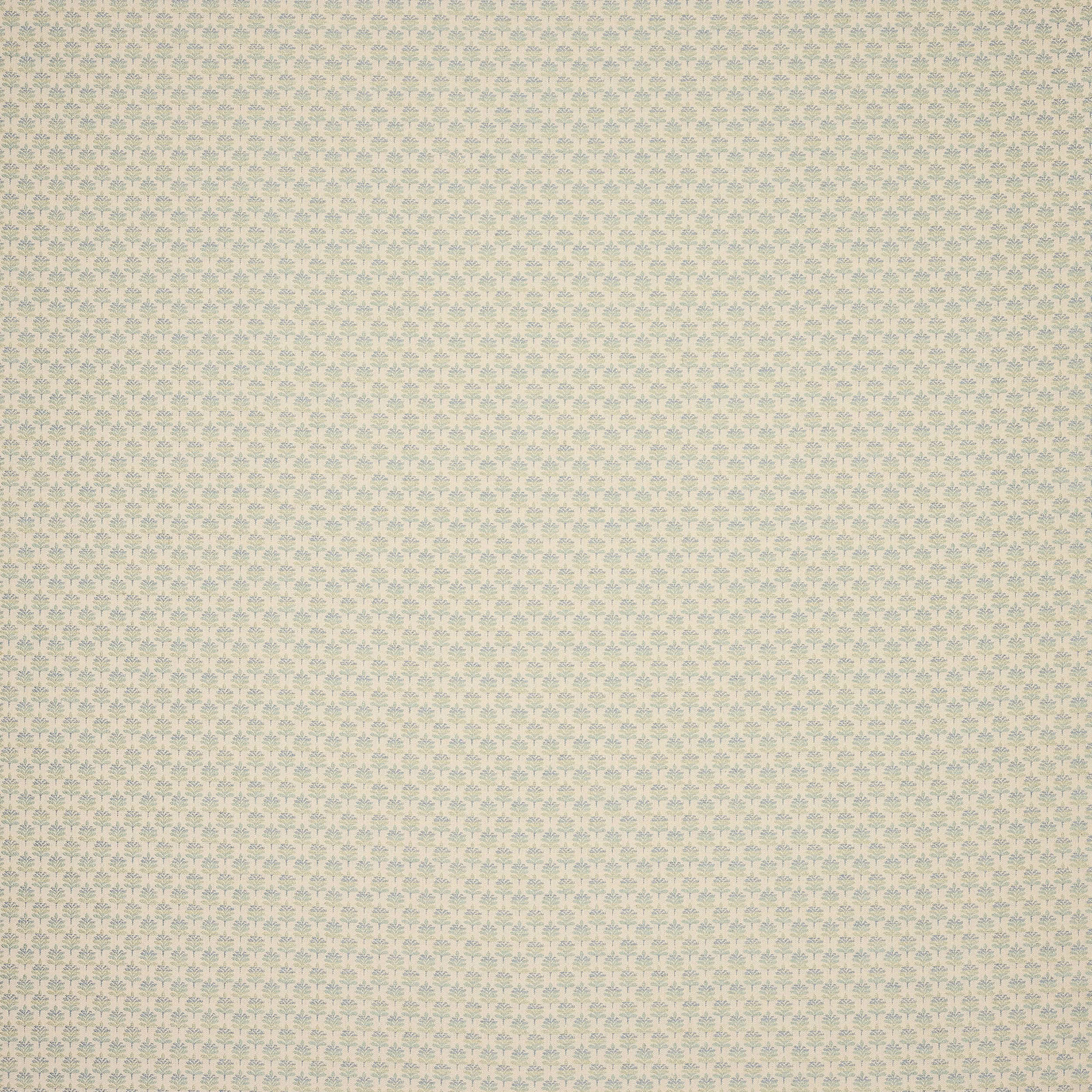 Pale aqua botanical repeat on a cream woven fabric swatch