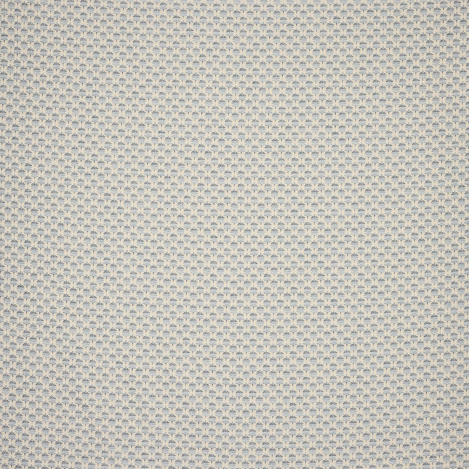 Small repeating blue motif on a cream textured fabric swatch