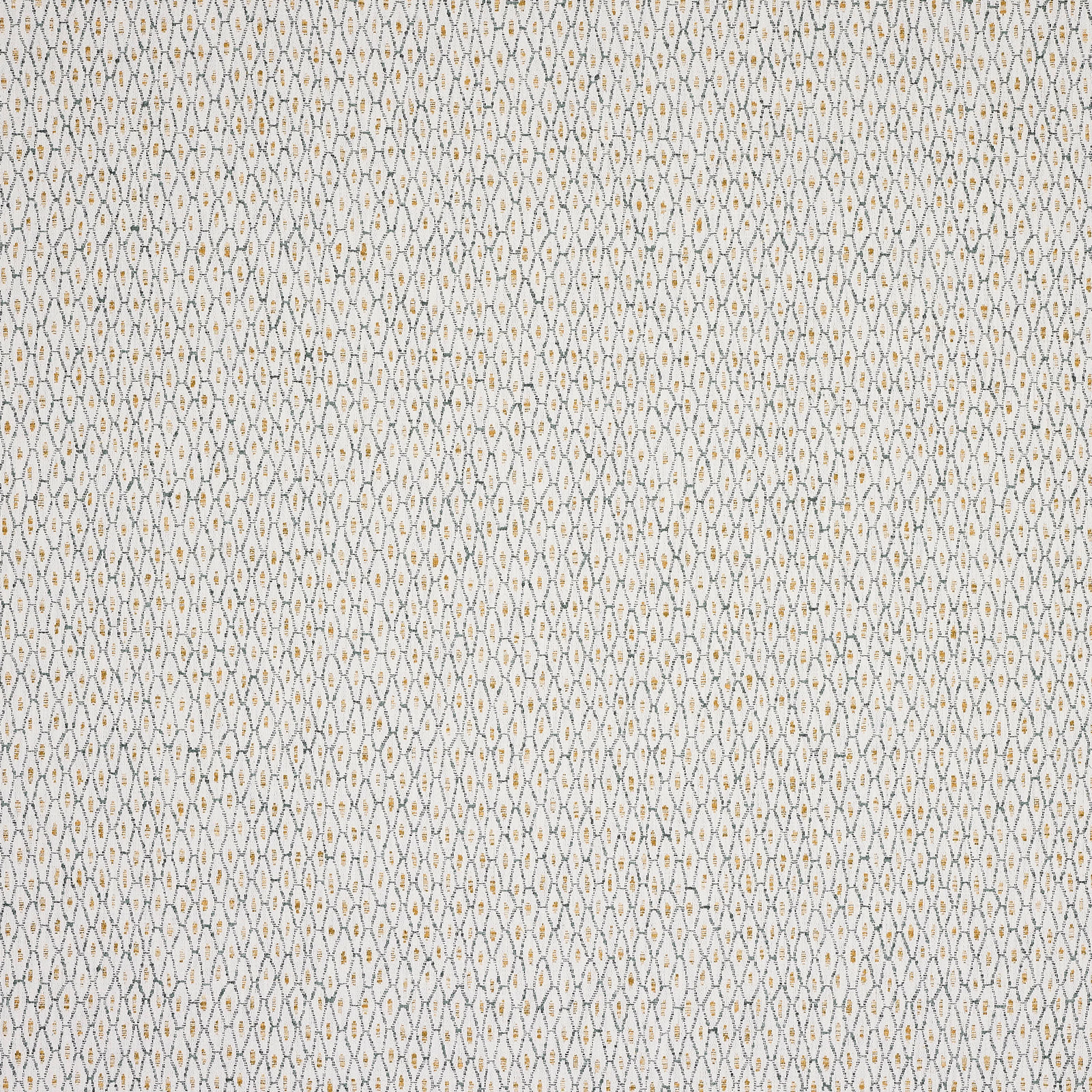 Pale woven geometric fabric with gold and teal diamond detail on an ivory ground