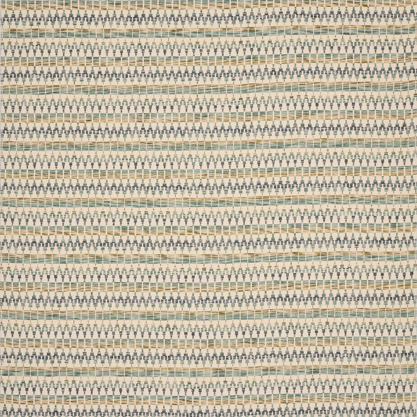 Small aqua-green geometric woven fabric on a pale cream ground