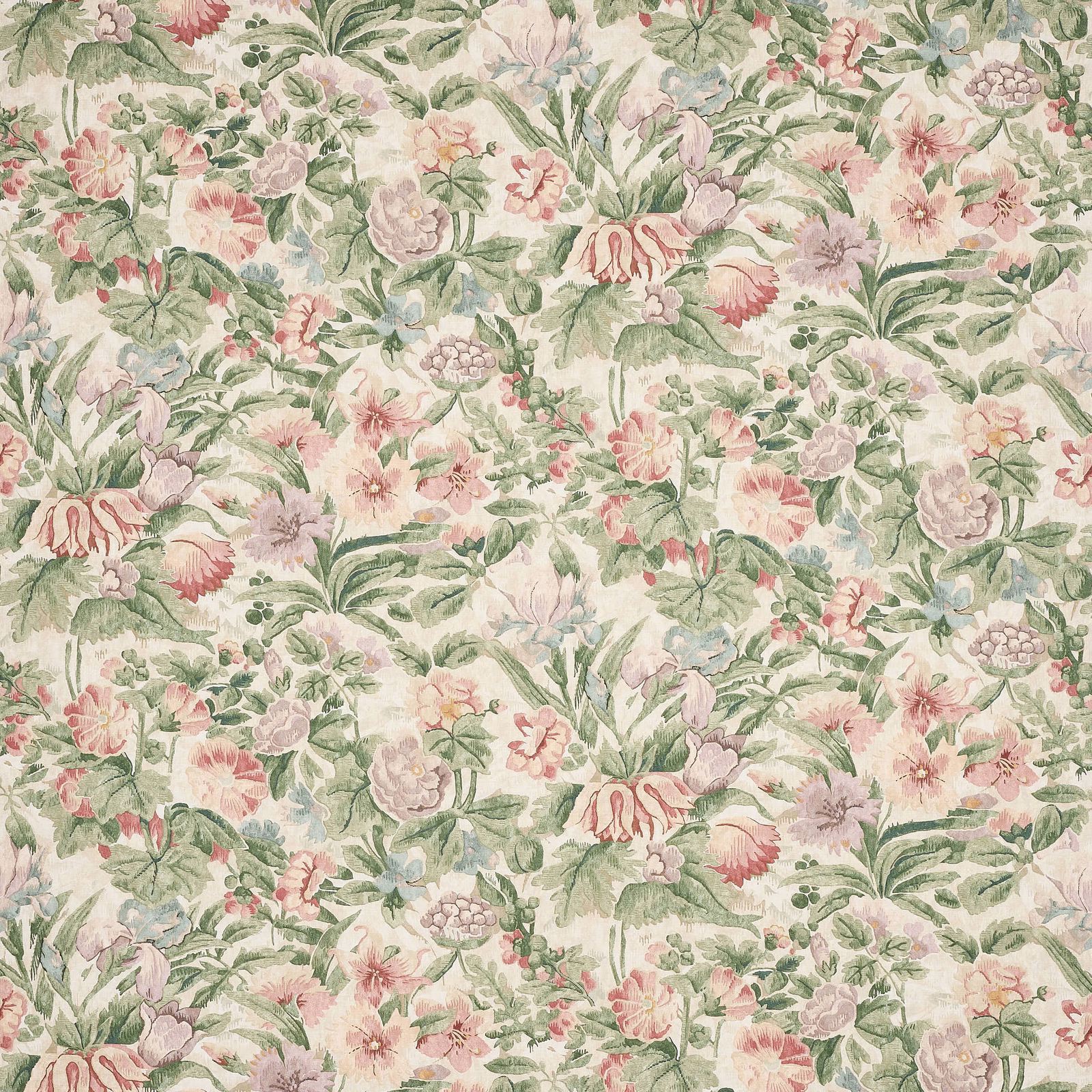 Soft sage and blush floral linen with large scattered botanical motif