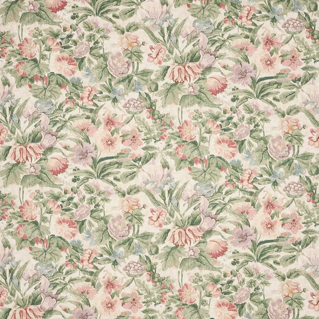 Soft sage and blush floral linen with large scattered botanical motif