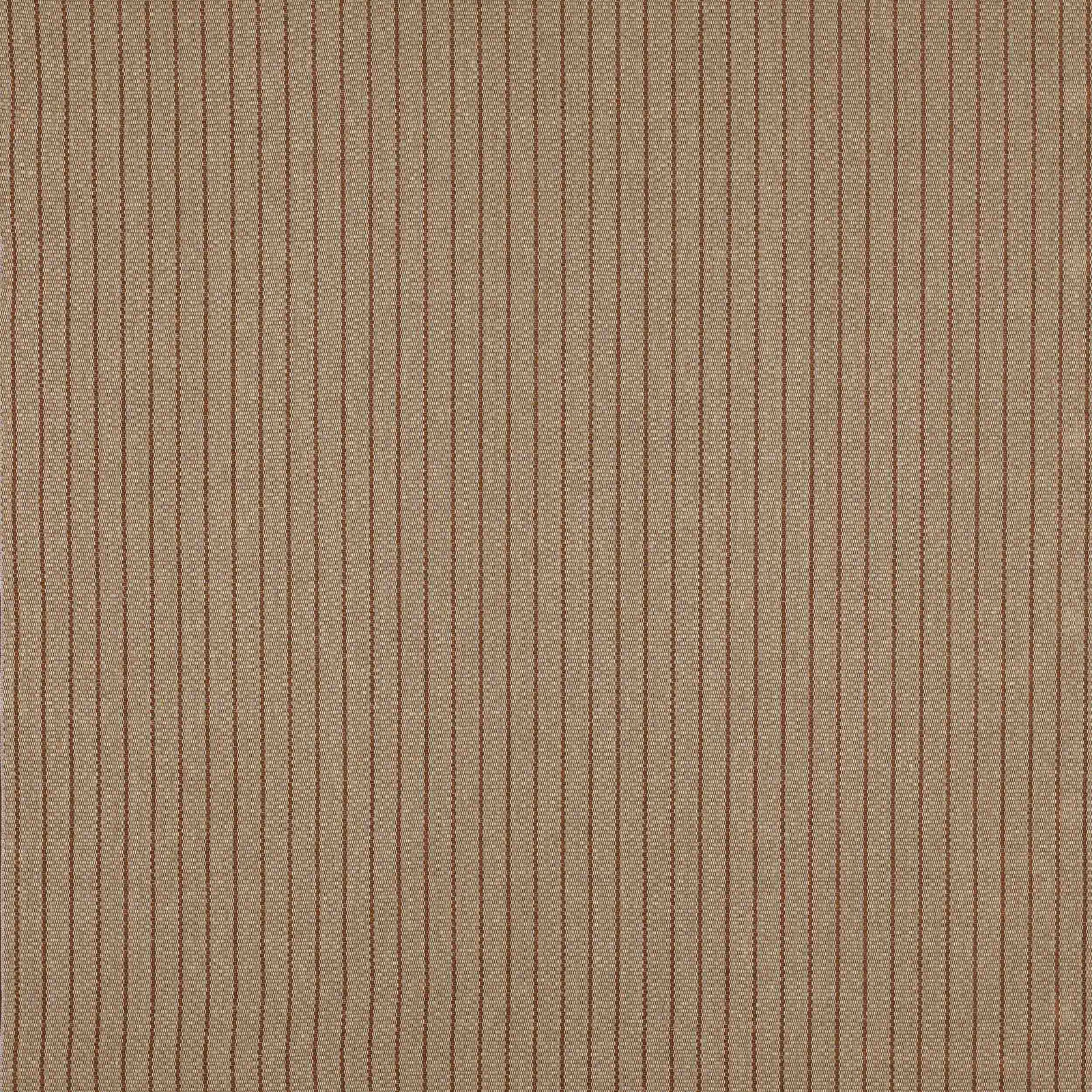 Close-up of warm beige striped fabric with fine brown vertical pinstripes
