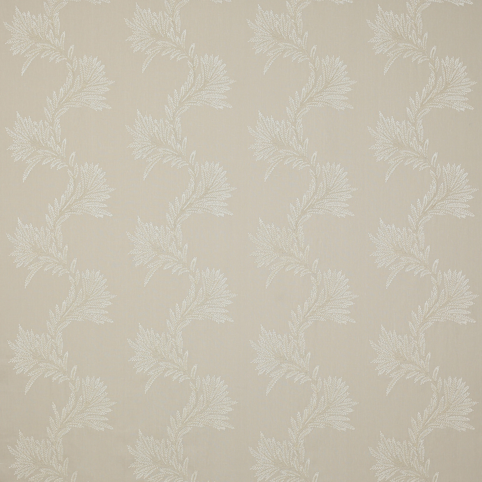 Pale dove-cream floral fabric with soft woven leaf motif