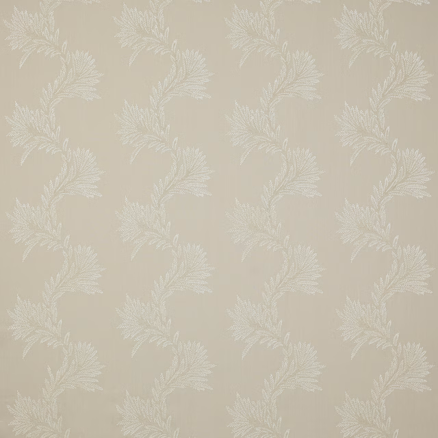 Pale dove-cream floral fabric with soft woven leaf motif