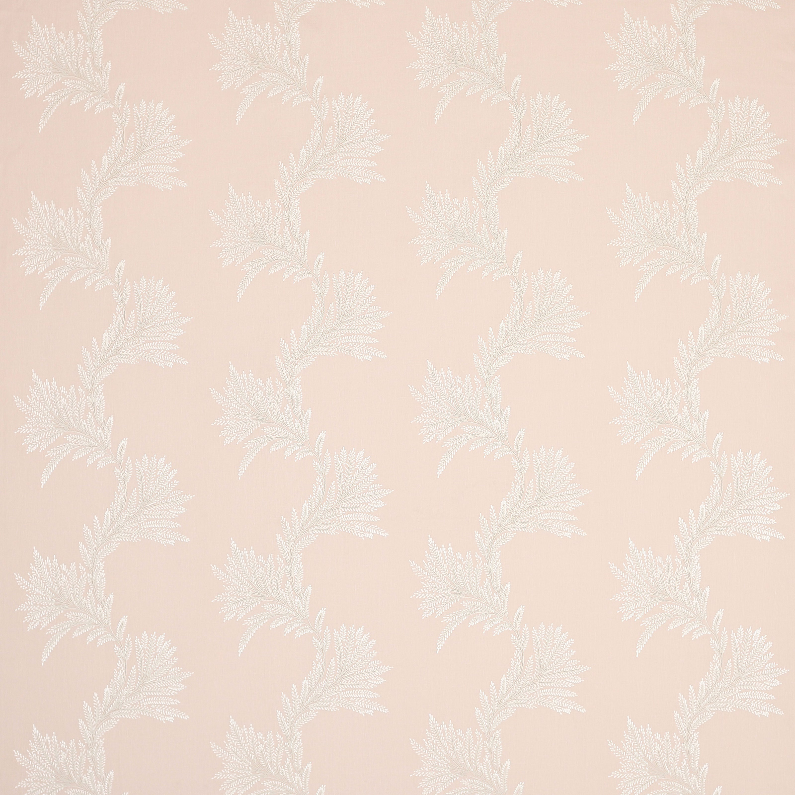 Pale blush pink fabric with soft ivory botanical leaf repeat